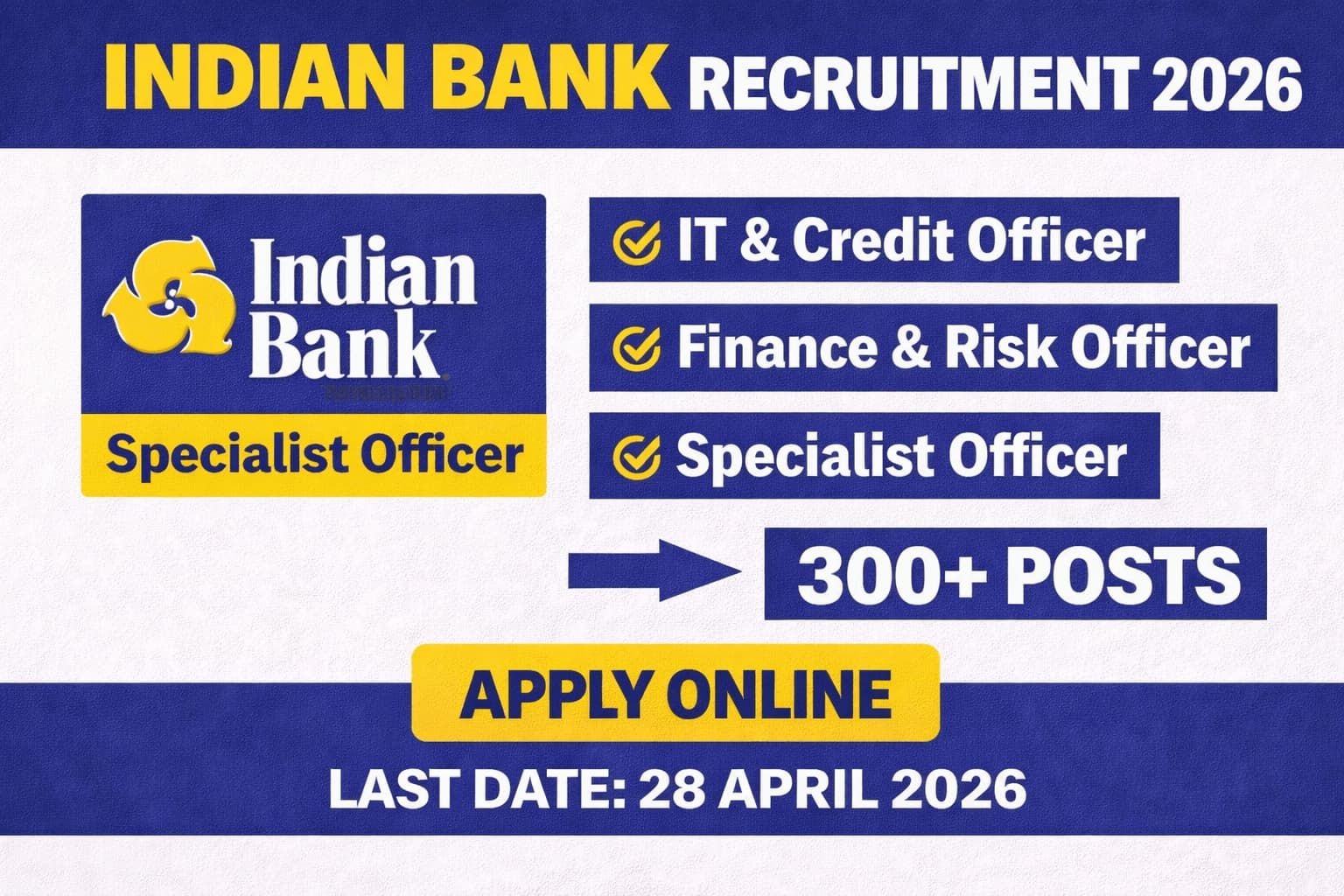 Indian Bank Specialist Officer Recruitment 2026